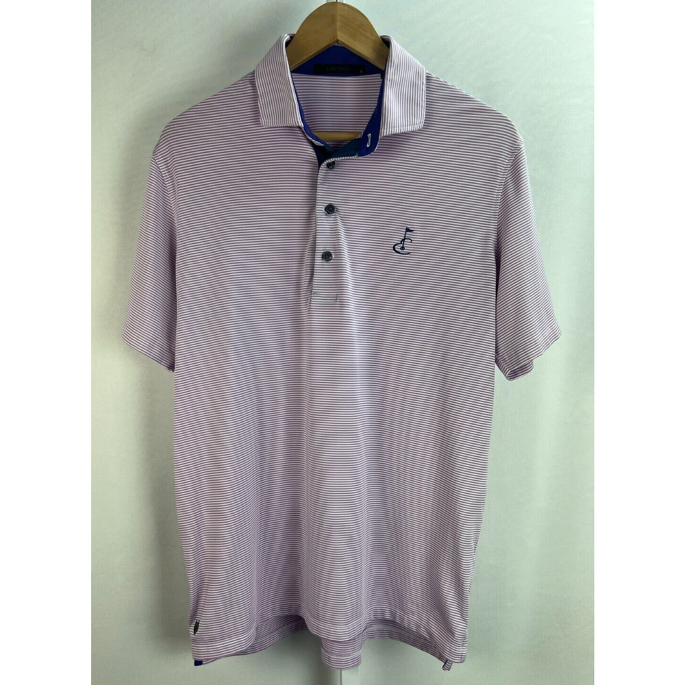 Greyson Men's Emerald Dunes Club Golf Polo Shirt Pink White Striped Sz M
